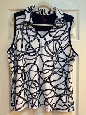 Lillie Green Navy & White Rope-Print Sleeveless Golf Polo Tank